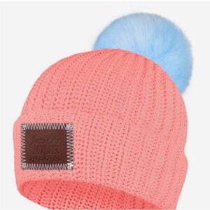 Love Your Melon Salmon Beanie with Sky Blue Pom Pom